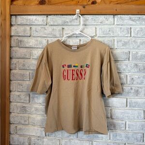 Vintage Crop top 90’s Guess Tan Graphic Tee with Colorful Logo